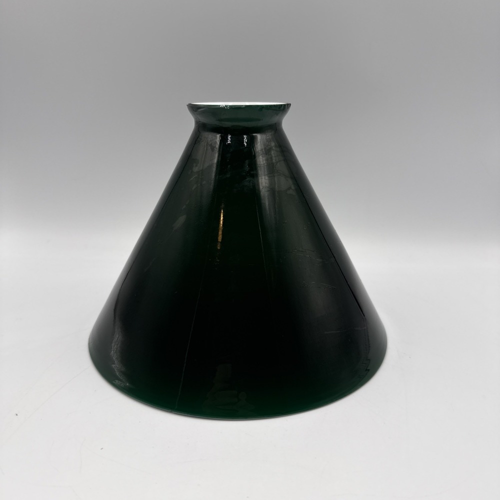 VTG Dark Green Glass Cone Pendant Lamp Light Shade White Interior